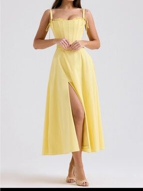 House of CB Clarabelle Yellow Corset-Detail Midi Dress